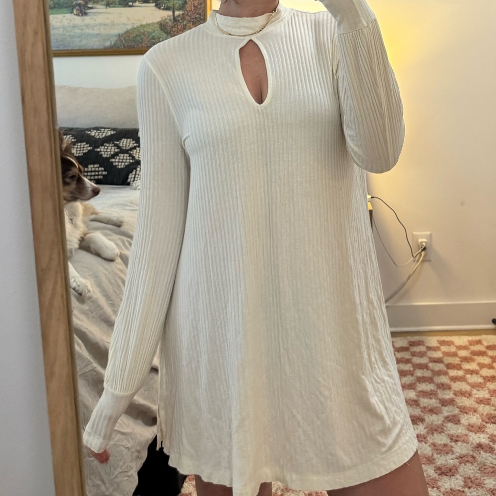 Free People keyhole long sleeve mini dress cream never worn